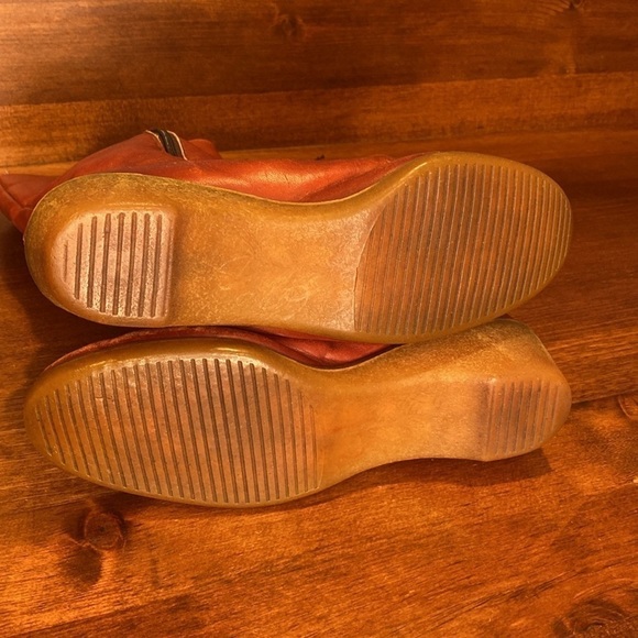 Eddie Bauer Vintage leather shearling winter tall boots wedge heel Sz 9 Rust - Picture 9 of 17